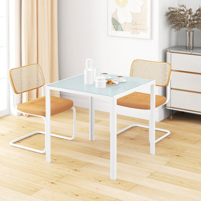 Dining Table 75 x 75 cm, Square Kitchen Table for 4 People, Dining Table Made of Toughened Glass with Metal Legs, Modern Table for Kitchen, Dining Room, and Living Room, White