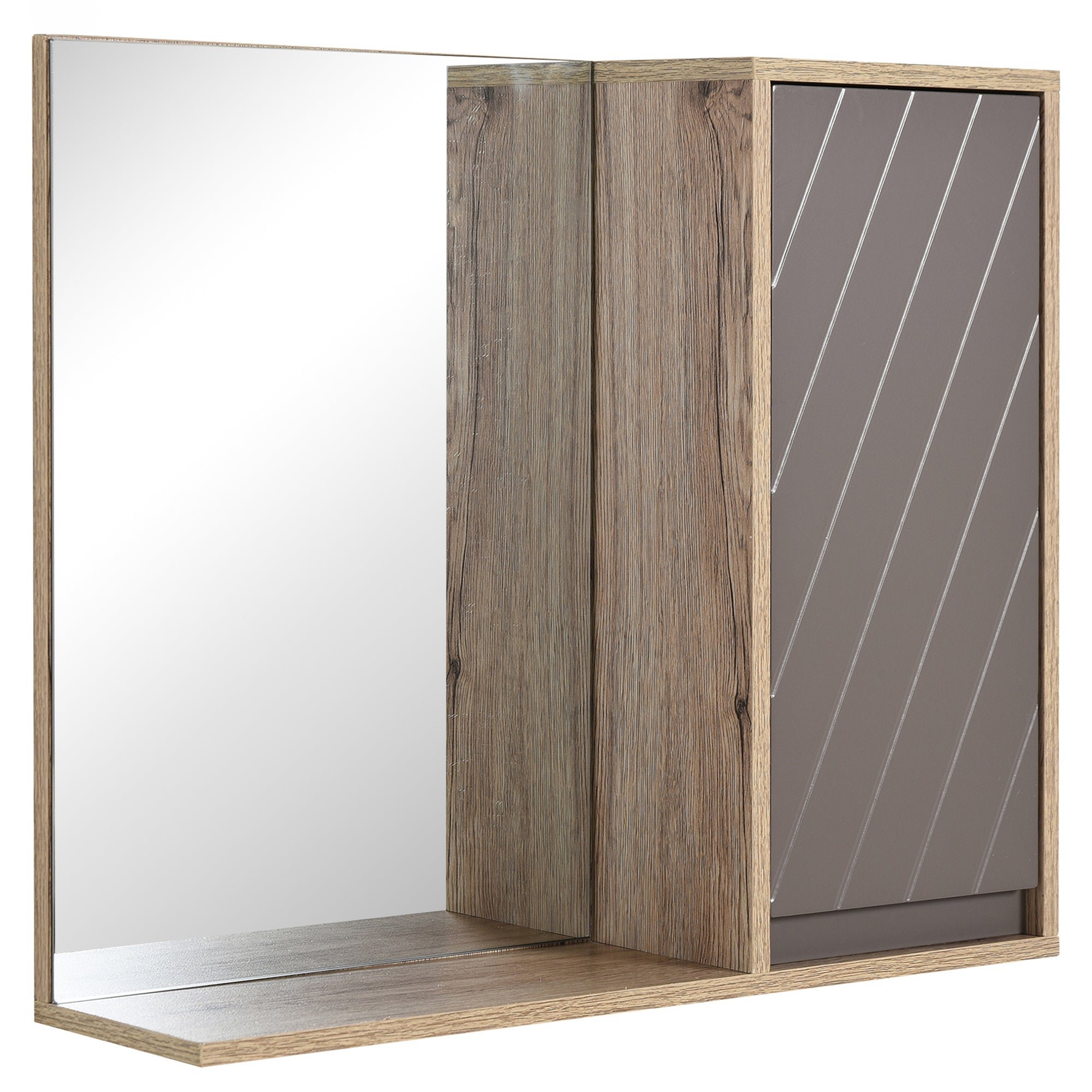 Bathroom Cabinet with Mirror Wall-Mounted Auxiliary Furniture with 1 Door and Adjustable Shelf Modern Style 57x14.2x49.2 cm Oak and Gray