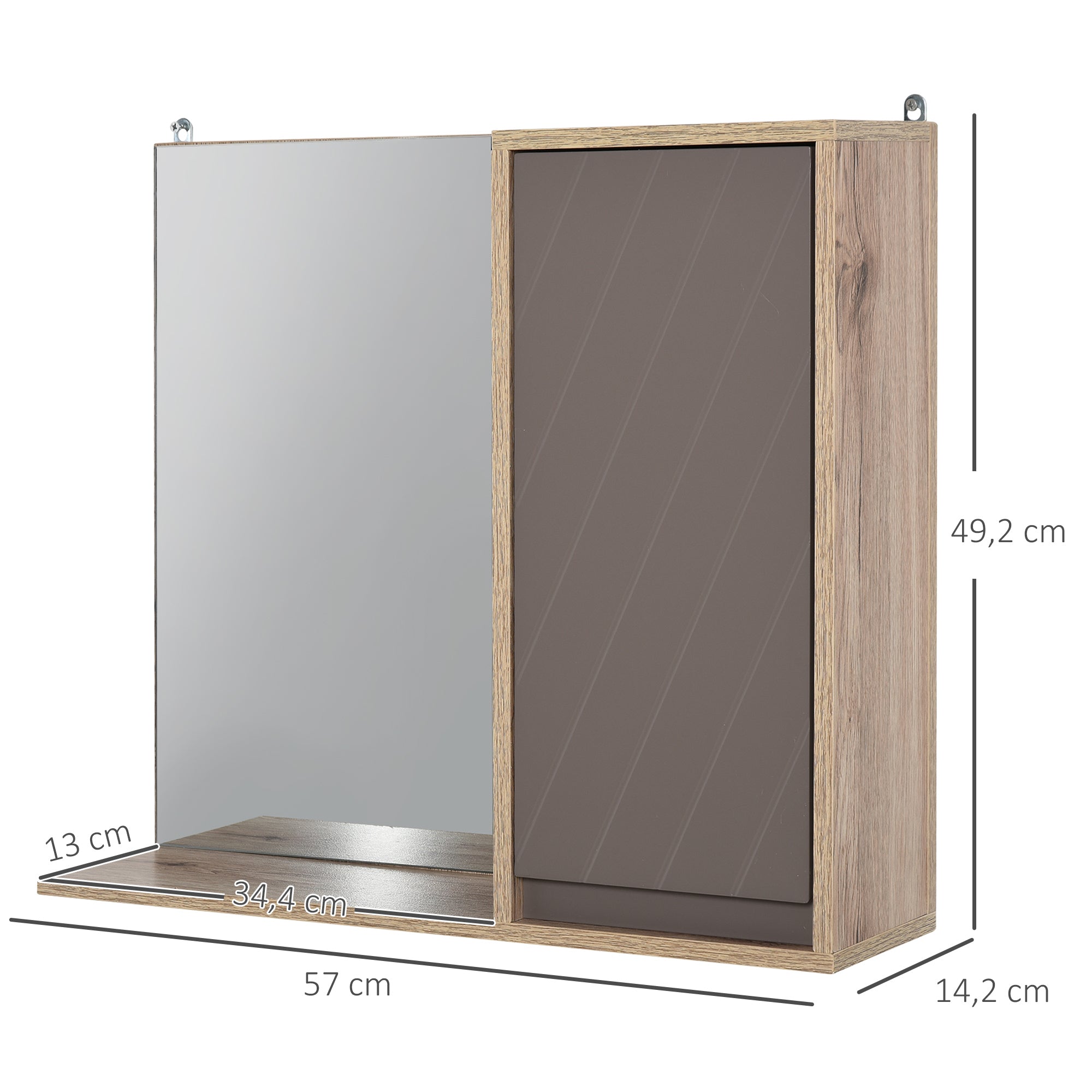 Bathroom Cabinet with Mirror Wall-Mounted Auxiliary Furniture with 1 Door and Adjustable Shelf Modern Style 57x14.2x49.2 cm Oak and Gray
