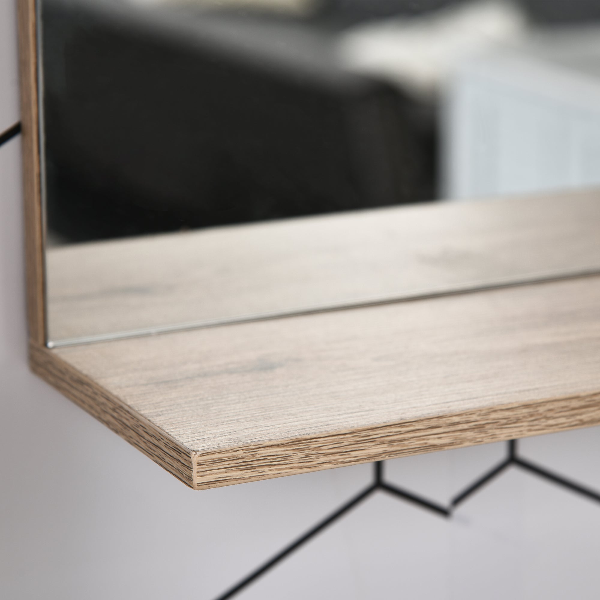 Bathroom Cabinet with Mirror Wall-Mounted Auxiliary Furniture with 1 Door and Adjustable Shelf Modern Style 57x14.2x49.2 cm Oak and Gray