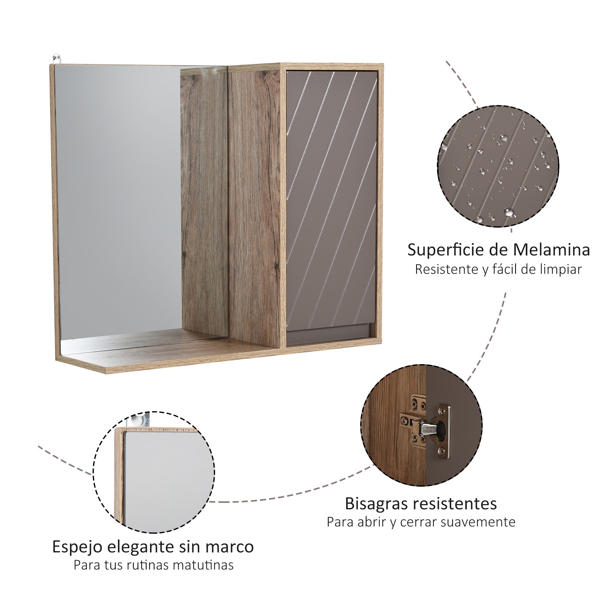 Bathroom Cabinet with Mirror Wall-Mounted Auxiliary Furniture with 1 Door and Adjustable Shelf Modern Style 57x14.2x49.2 cm Oak and Gray