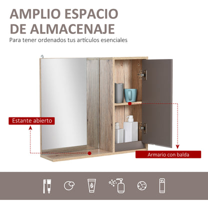 Bathroom Cabinet with Mirror Wall-Mounted Auxiliary Furniture with 1 Door and Adjustable Shelf Modern Style 57x14.2x49.2 cm Oak and Gray