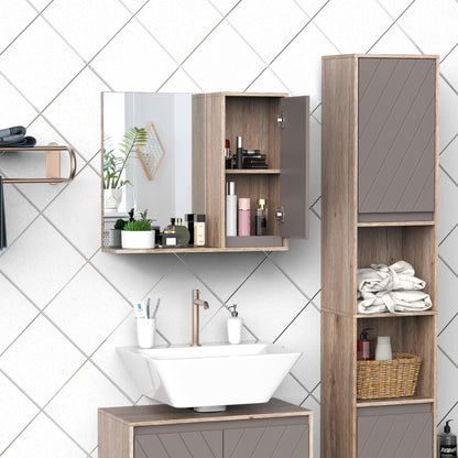Bathroom Cabinet with Mirror Wall-Mounted Auxiliary Furniture with 1 Door and Adjustable Shelf Modern Style 57x14.2x49.2 cm Oak and Gray