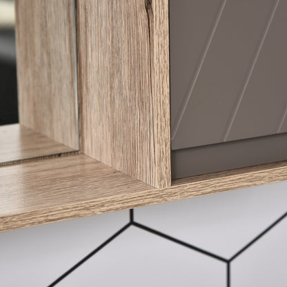 Bathroom Cabinet with Mirror Wall-Mounted Auxiliary Furniture with 1 Door and Adjustable Shelf Modern Style 57x14.2x49.2 cm Oak and Gray