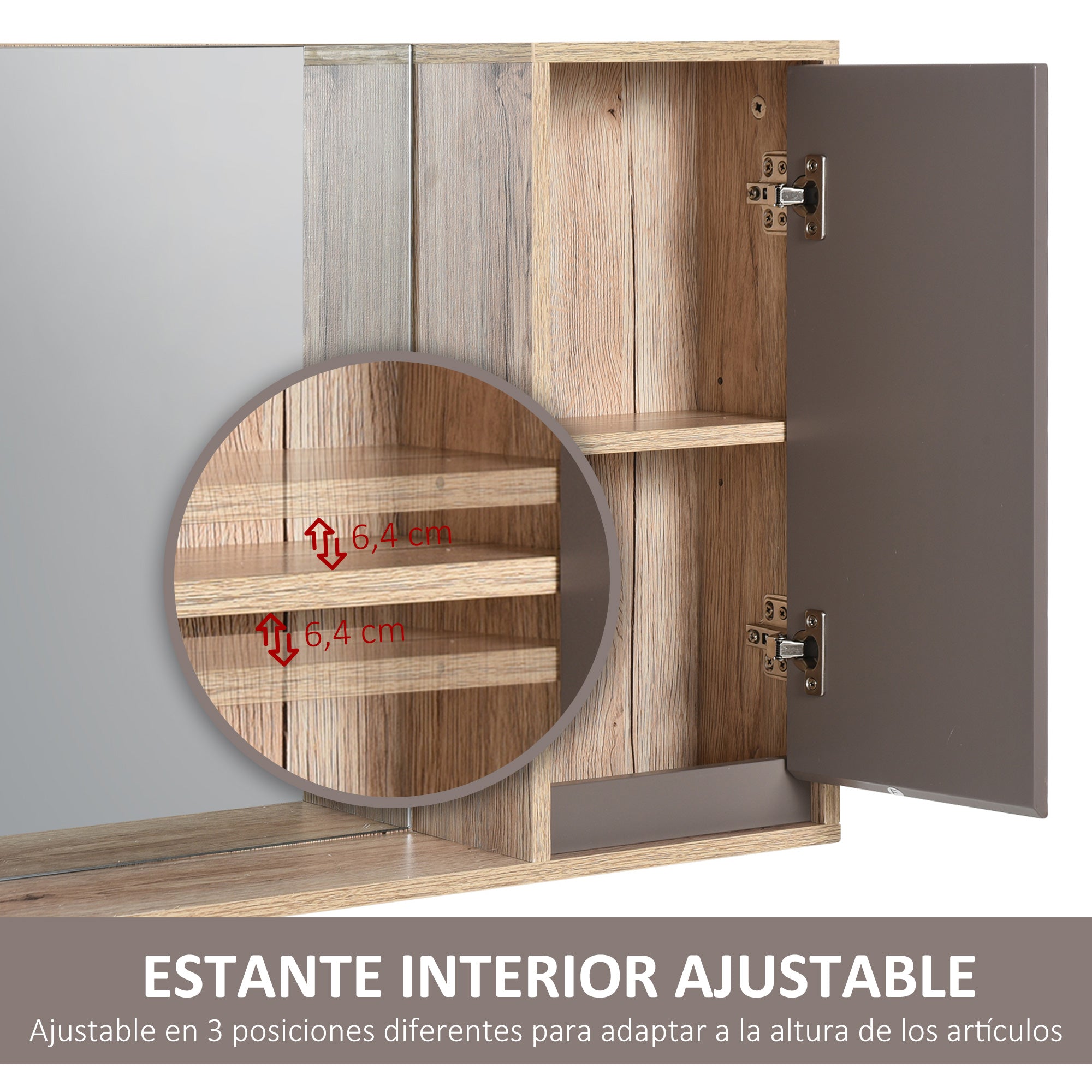 Bathroom Cabinet with Mirror Wall-Mounted Auxiliary Furniture with 1 Door and Adjustable Shelf Modern Style 57x14.2x49.2 cm Oak and Gray