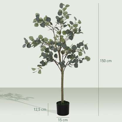 Artificial Eucalyptus Tree Large 150 cm Artificial Plant Artificial Eucalyptus in Pot, Faux Tree Realistic with Artificial Grass, Cement for Living Room, Bedroom, Office, Garden