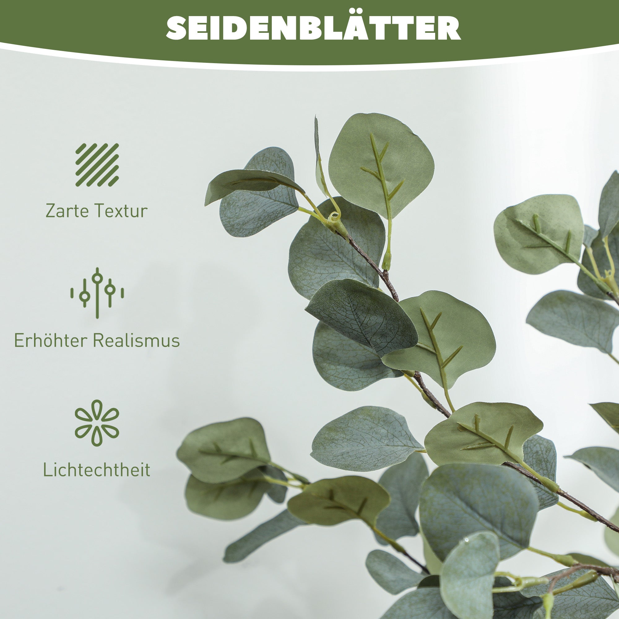 Artificial Eucalyptus Tree Large 150 cm Artificial Plant Artificial Eucalyptus in Pot, Faux Tree Realistic with Artificial Grass, Cement for Living Room, Bedroom, Office, Garden