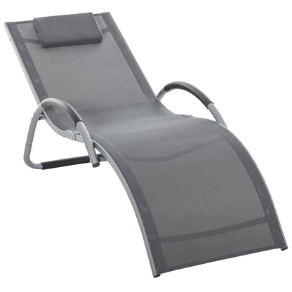 Garden Lounger with Cushion Sun Lounger Relax Lounger Ergonomic Aluminum Texteline Dark Gray 160 x 60 x 65 cm