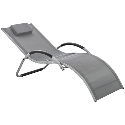 Garden Lounger with Cushion Sun Lounger Relax Lounger Ergonomic Aluminum Texteline Dark Gray 160 x 60 x 65 cm