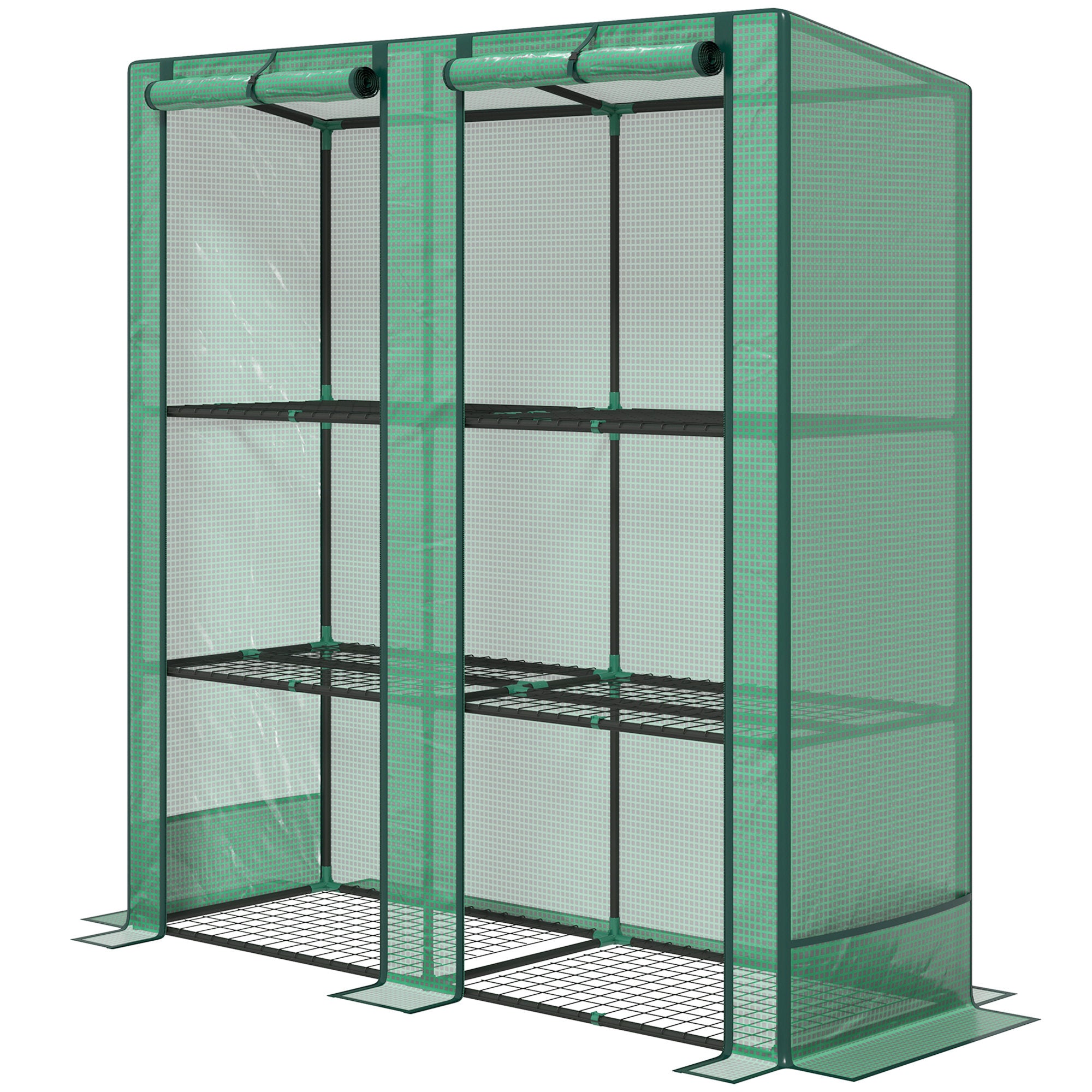 Greenhouse with Pent Roof Double Door, Shelves, Winterproof Foil Greenhouse Made of Steel, Greenhouse for Balcony, Garden, Tomato House 144 x 48 x 152 cm, Tomato Greenhouse for Tomatoes, Vegetables, Green