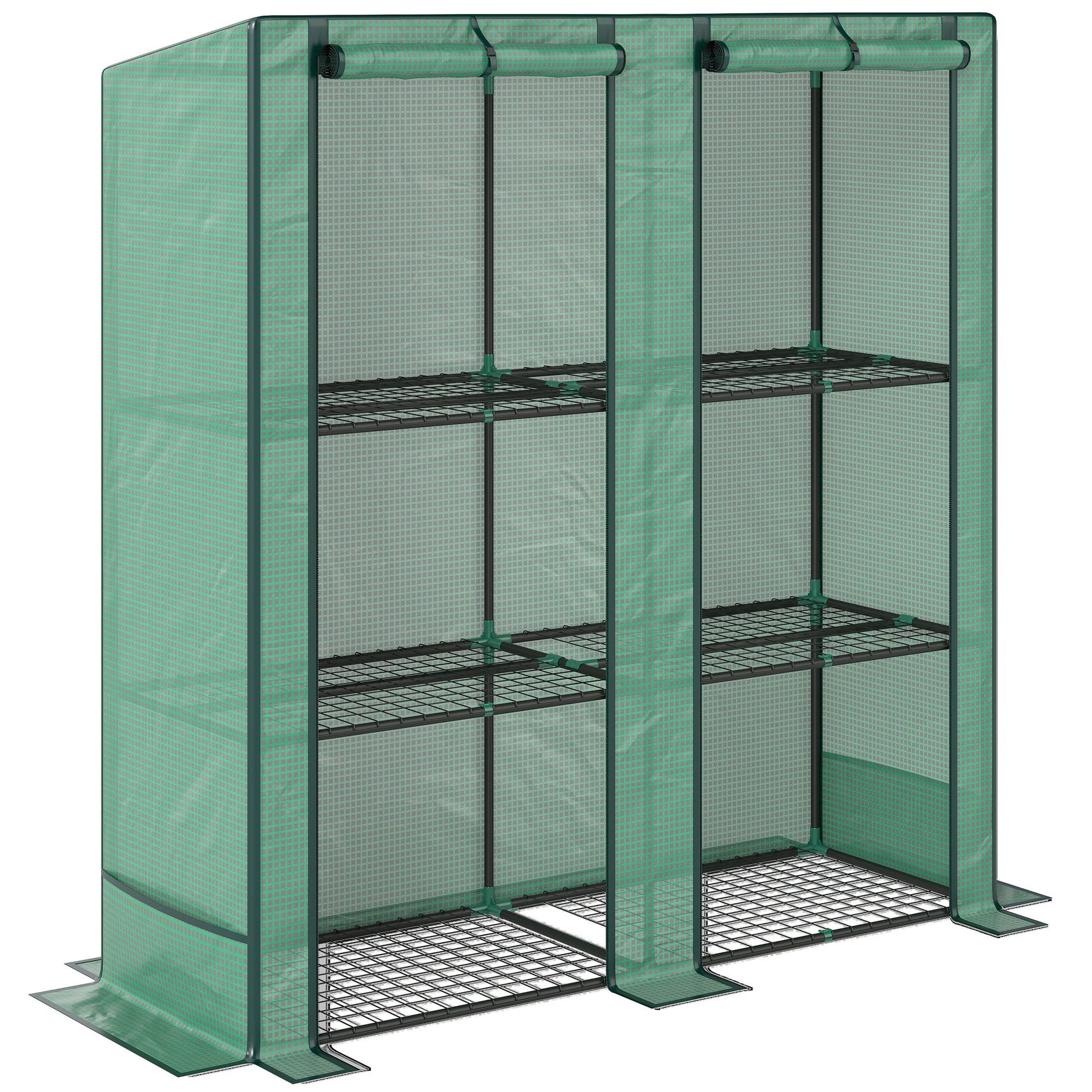 Greenhouse with Pent Roof Double Door, Shelves, Winterproof Foil Greenhouse Made of Steel, Greenhouse for Balcony, Garden, Tomato House 144 x 48 x 152 cm, Tomato Greenhouse for Tomatoes, Vegetables, Green