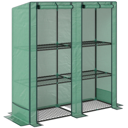 Greenhouse with Pent Roof Double Door, Shelves, Winterproof Foil Greenhouse Made of Steel, Greenhouse for Balcony, Garden, Tomato House 144 x 48 x 152 cm, Tomato Greenhouse for Tomatoes, Vegetables, Green