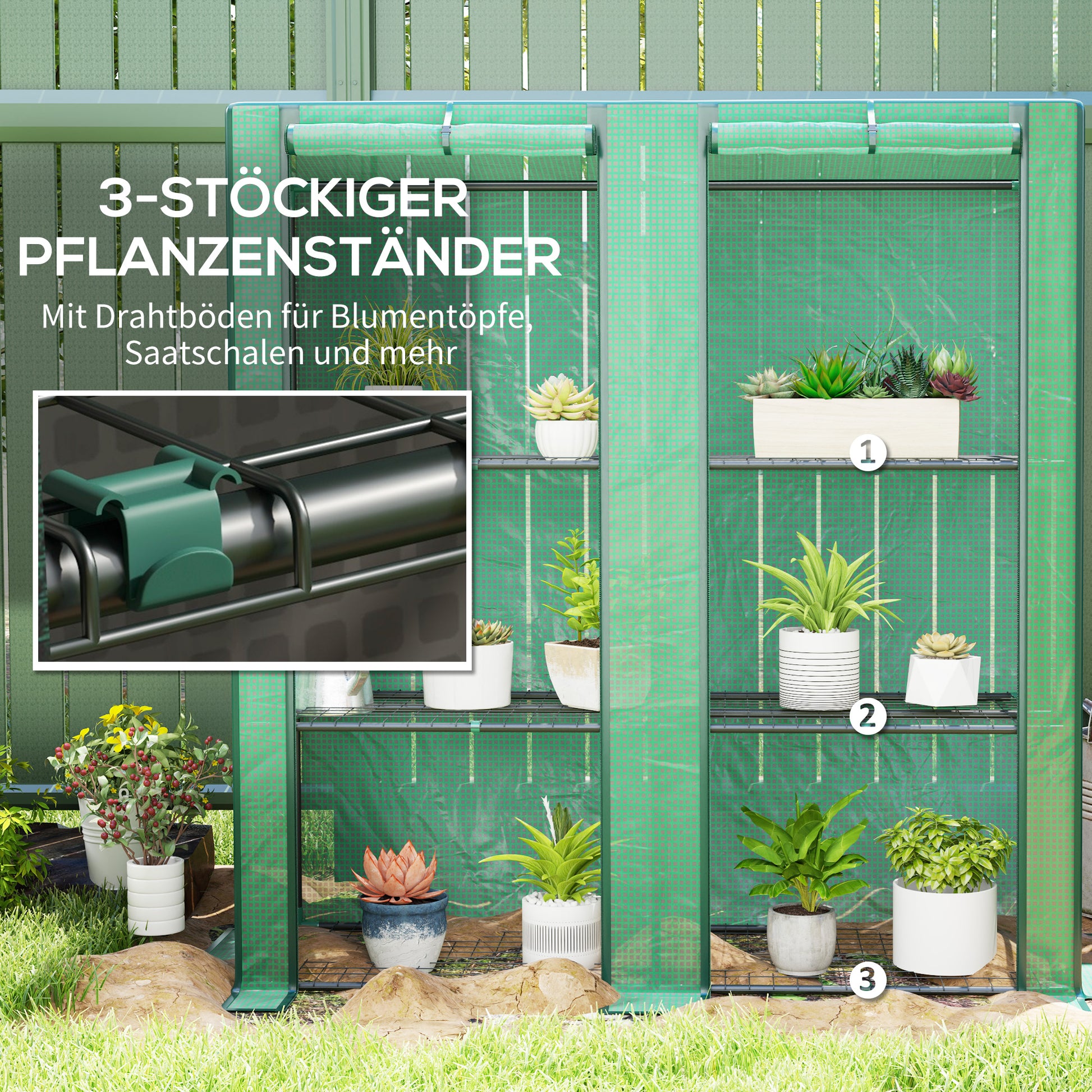 Greenhouse with Pent Roof Double Door, Shelves, Winterproof Foil Greenhouse Made of Steel, Greenhouse for Balcony, Garden, Tomato House 144 x 48 x 152 cm, Tomato Greenhouse for Tomatoes, Vegetables, Green