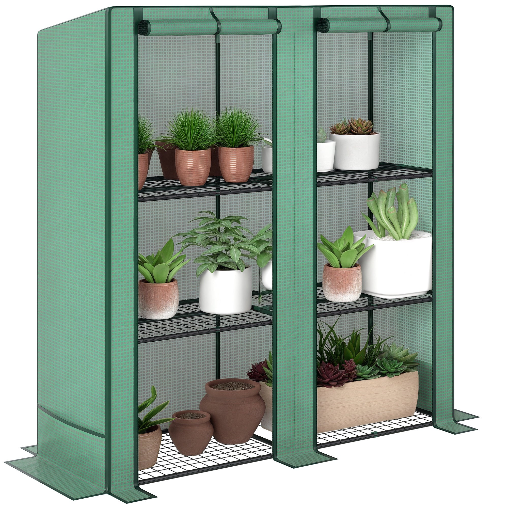 Greenhouse with Pent Roof Double Door, Shelves, Winterproof Foil Greenhouse Made of Steel, Greenhouse for Balcony, Garden, Tomato House 144 x 48 x 152 cm, Tomato Greenhouse for Tomatoes, Vegetables, Green