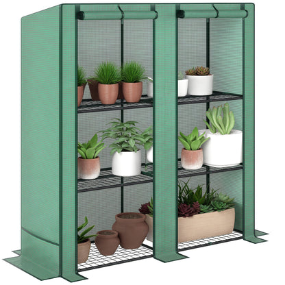 Greenhouse with Pent Roof Double Door, Shelves, Winterproof Foil Greenhouse Made of Steel, Greenhouse for Balcony, Garden, Tomato House 144 x 48 x 152 cm, Tomato Greenhouse for Tomatoes, Vegetables, Green