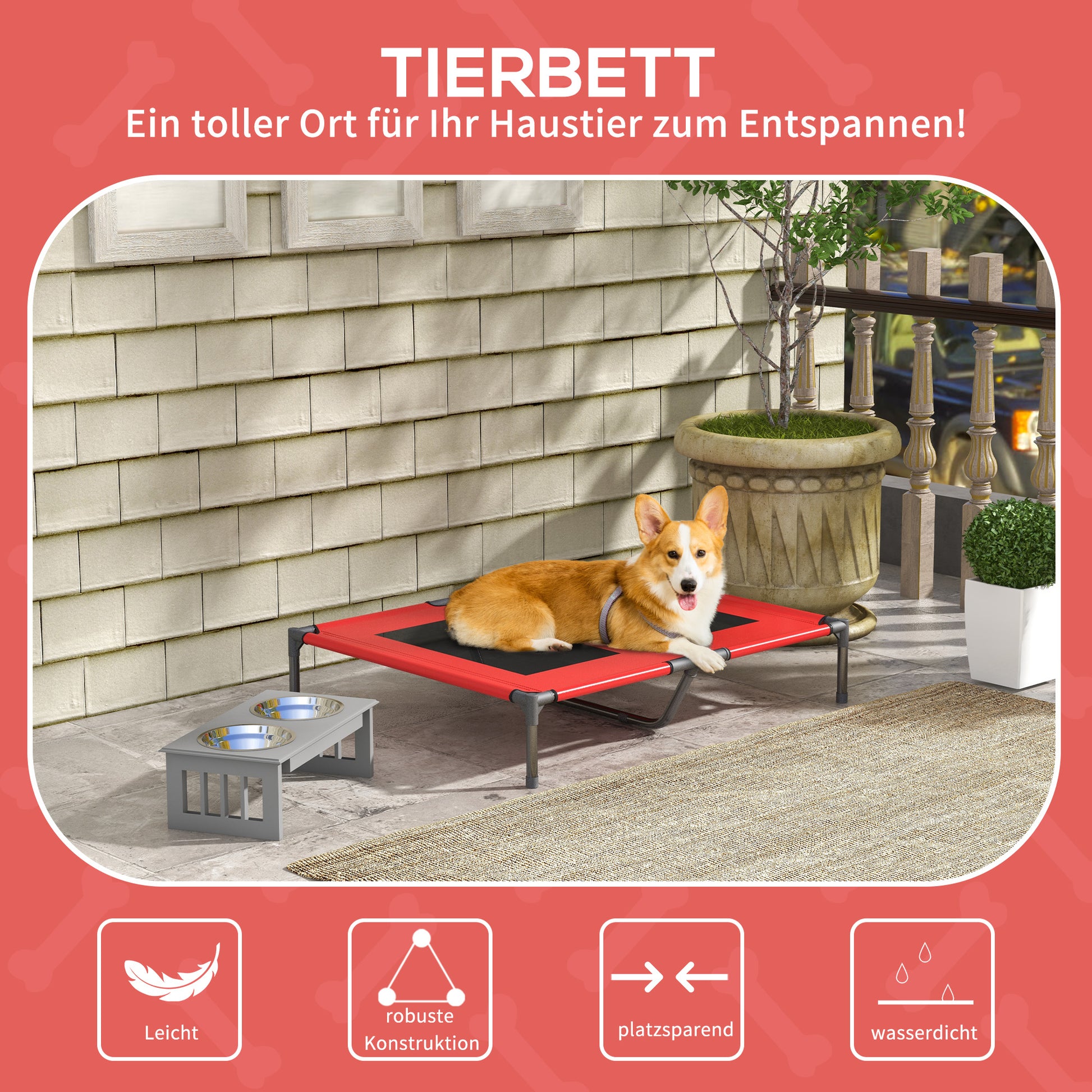 Dog Cot Outdoor Sleeping Place Dog Bed Dog Sofa Pet Bed Cat Bed Coffee-Red 92 x 76 x 18 cm