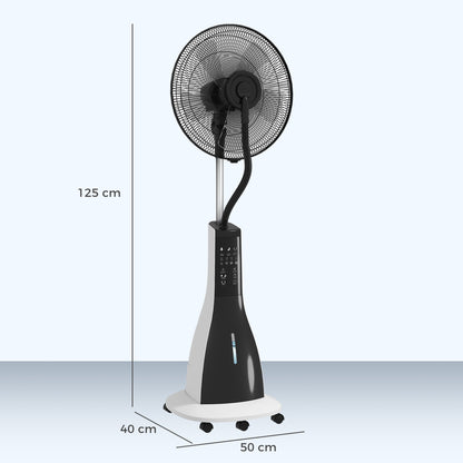 Water-Cooled Fan with Mist Function, Stand Fan with Remote Control, Timer Function, Oscillating, 3 Speeds, 3L Water Tank, 90W Water Fan with Wheels, 125cm