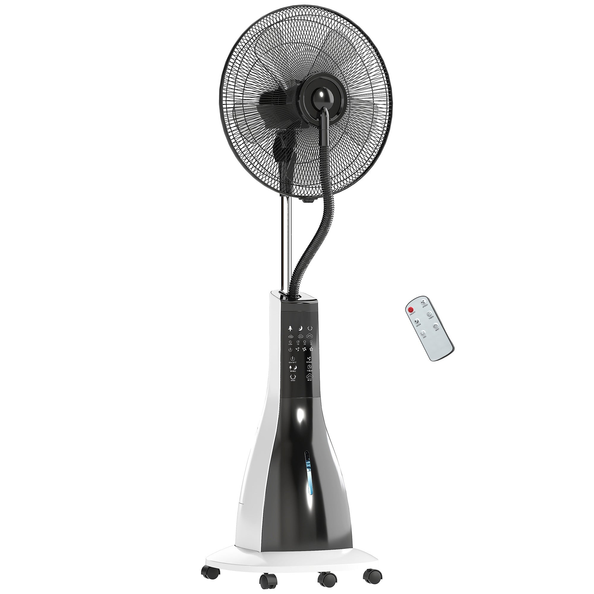Water-Cooled Fan with Mist Function, Stand Fan with Remote Control, Timer Function, Oscillating, 3 Speeds, 3L Water Tank, 90W Water Fan with Wheels, 125cm