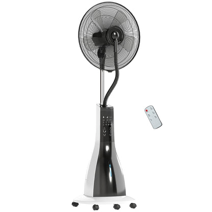 Water-Cooled Fan with Mist Function, Stand Fan with Remote Control, Timer Function, Oscillating, 3 Speeds, 3L Water Tank, 90W Water Fan with Wheels, 125cm