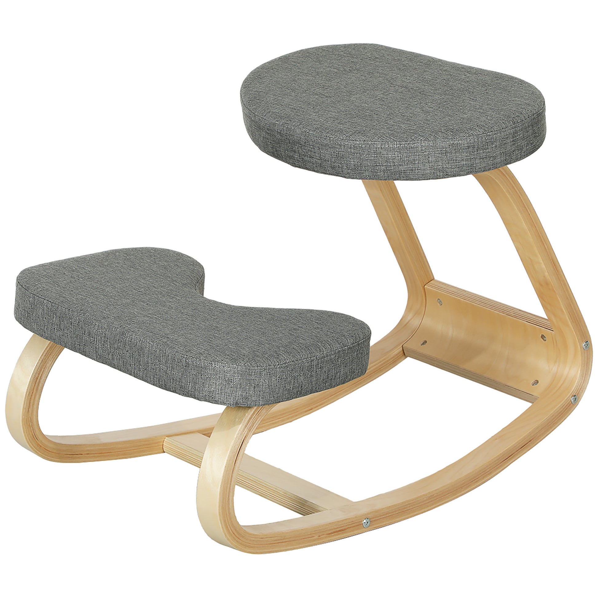 Kneeling Seat, Ergonomic Rocking Wooden Kneeling Chair for Home Office, Improve Posture, Back Pain, Gray