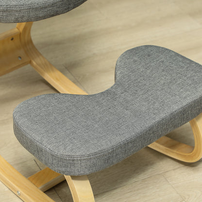 Kneeling Seat, Ergonomic Rocking Wooden Kneeling Chair for Home Office, Improve Posture, Back Pain, Gray