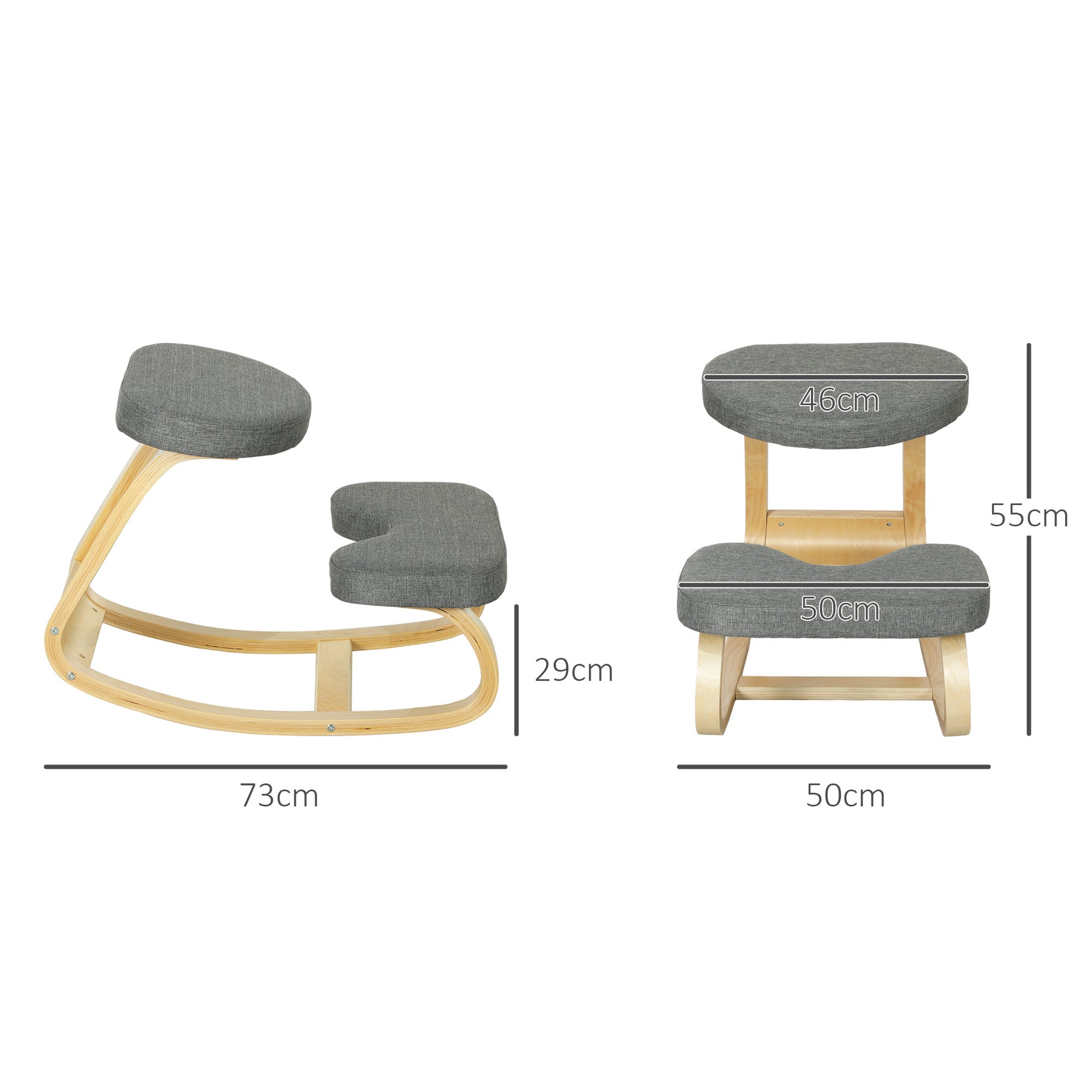 Kneeling Seat, Ergonomic Rocking Wooden Kneeling Chair for Home Office, Improve Posture, Back Pain, Gray