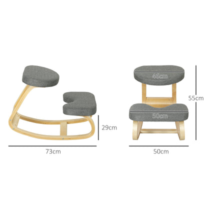 Kneeling Seat, Ergonomic Rocking Wooden Kneeling Chair for Home Office, Improve Posture, Back Pain, Gray
