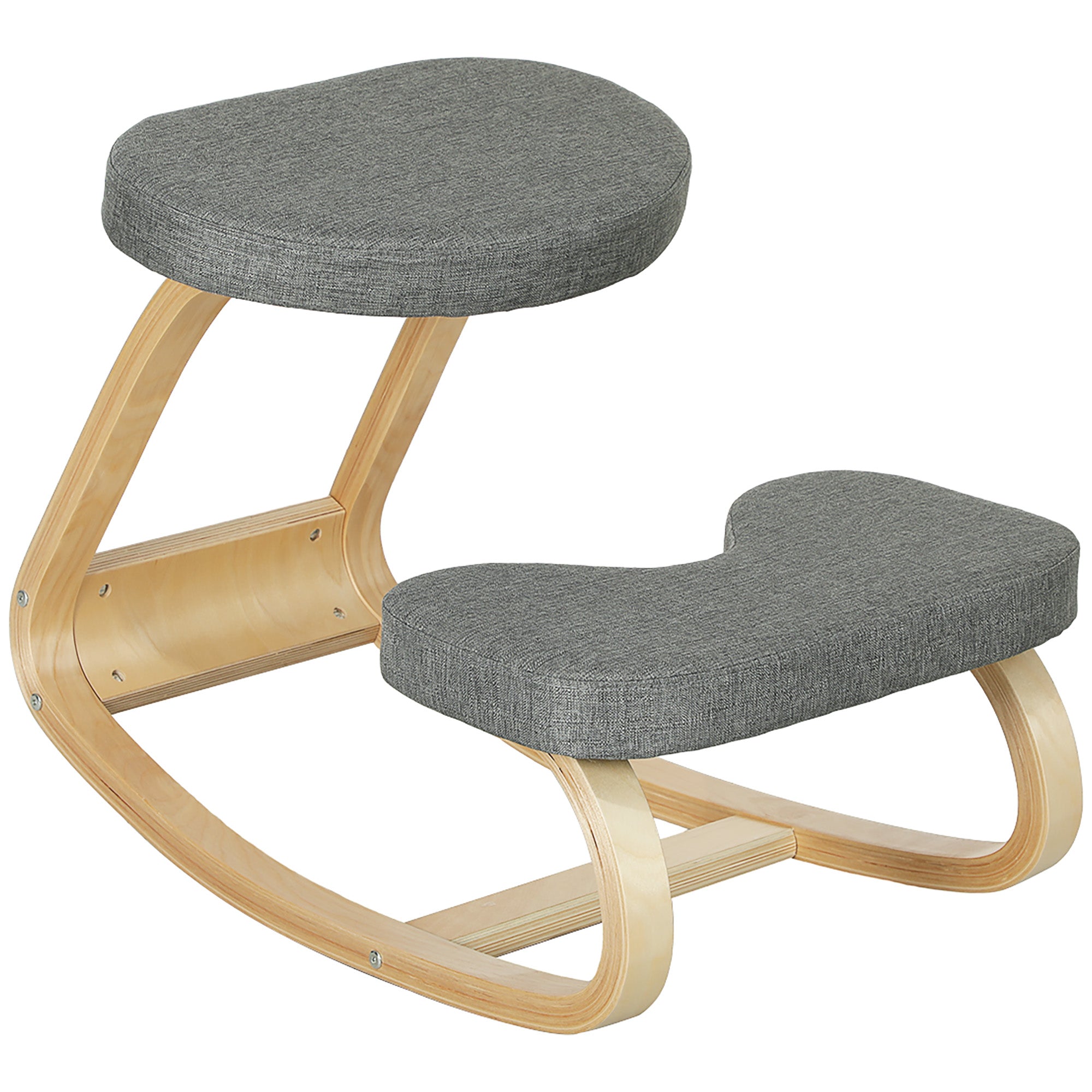 Kneeling Seat, Ergonomic Rocking Wooden Kneeling Chair for Home Office, Improve Posture, Back Pain, Gray