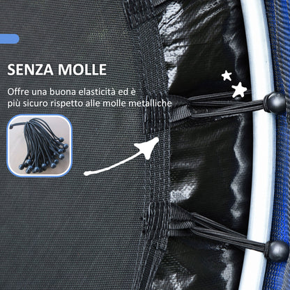 Kids Trampoline 3-6 Years with Safety Net, 6 Columns and Entries, PE, Plastic and Metal Trampoline, Ø140x190 cm, Blue and Black