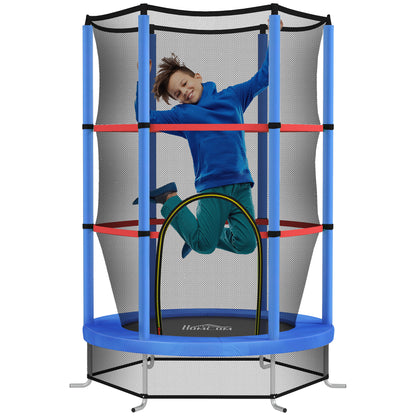 Kids Trampoline 3-6 Years with Safety Net, 6 Columns and Entries, PE, Plastic and Metal Trampoline, Ø140x190 cm, Blue and Black