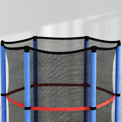 Kids Trampoline 3-6 Years with Safety Net, 6 Columns and Entries, PE, Plastic and Metal Trampoline, Ø140x190 cm, Blue and Black