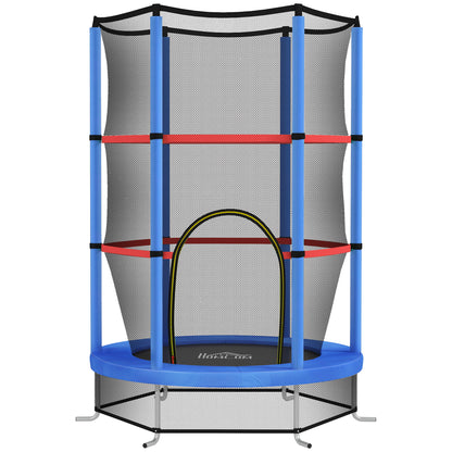 Kids Trampoline 3-6 Years with Safety Net, 6 Columns and Entries, PE, Plastic and Metal Trampoline, Ø140x190 cm, Blue and Black