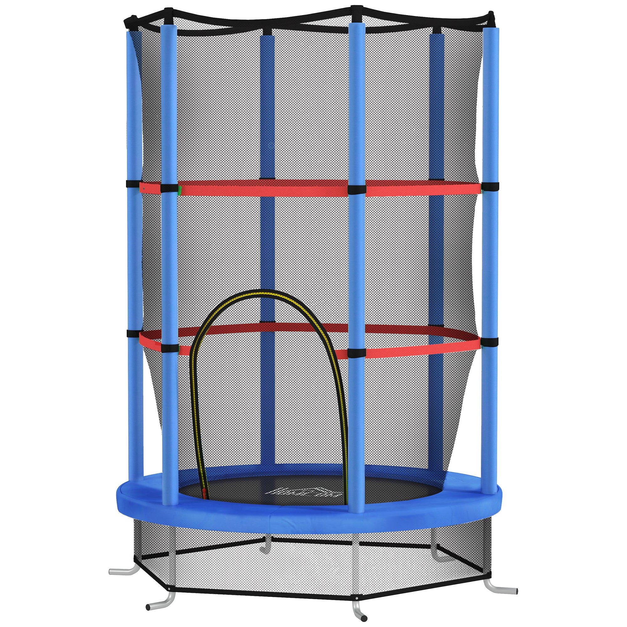 Kids Trampoline 3-6 Years with Safety Net, 6 Columns and Entries, PE, Plastic and Metal Trampoline, Ø140x190 cm, Blue and Black