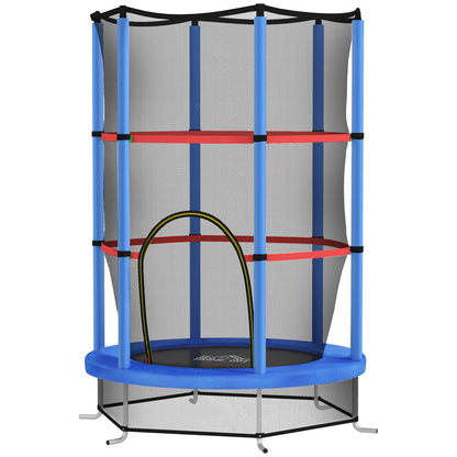 Kids Trampoline 3-6 Years with Safety Net, 6 Columns and Entries, PE, Plastic and Metal Trampoline, Ø140x190 cm, Blue and Black