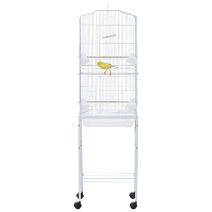 Bird Cage with Wheels 46.5x36x157 cm Metal Bird Cage with 4 Feeders, 3 Perches, Removable Tray, and Storage Shelf for Canaries Parakeets White