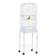 Bird Cage with Wheels 46.5x36x157 cm Metal Bird Cage with 4 Feeders, 3 Perches, Removable Tray, and Storage Shelf for Canaries Parakeets White