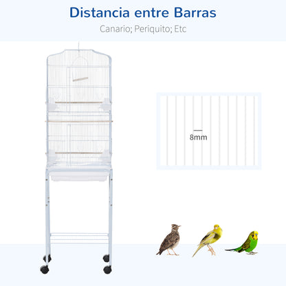 Bird Cage with Wheels 46.5x36x157 cm Metal Bird Cage with 4 Feeders, 3 Perches, Removable Tray, and Storage Shelf for Canaries Parakeets White