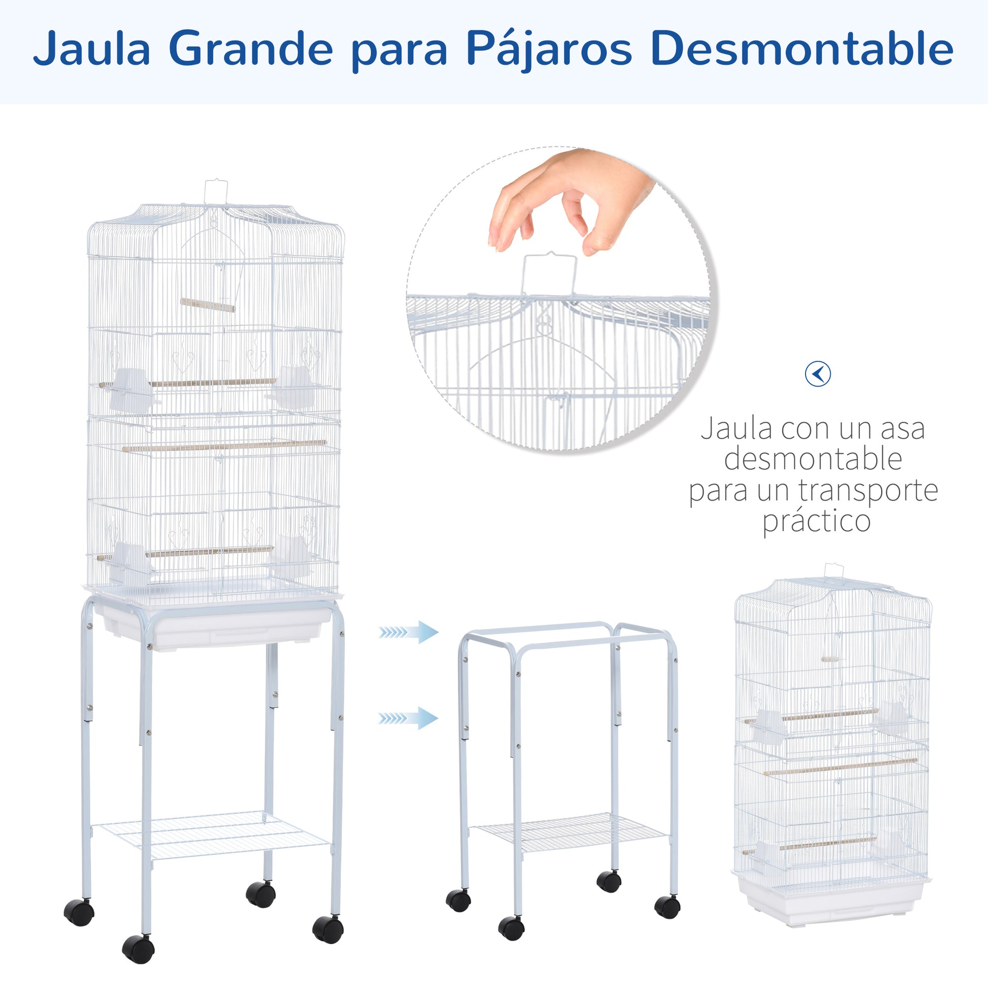 Bird Cage with Wheels 46.5x36x157 cm Metal Bird Cage with 4 Feeders, 3 Perches, Removable Tray, and Storage Shelf for Canaries Parakeets White