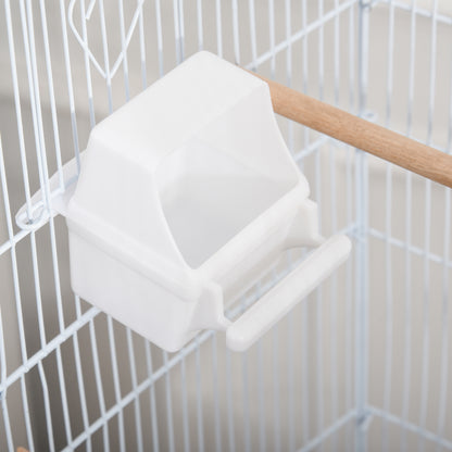 Bird Cage with Wheels 46.5x36x157 cm Metal Bird Cage with 4 Feeders, 3 Perches, Removable Tray, and Storage Shelf for Canaries Parakeets White