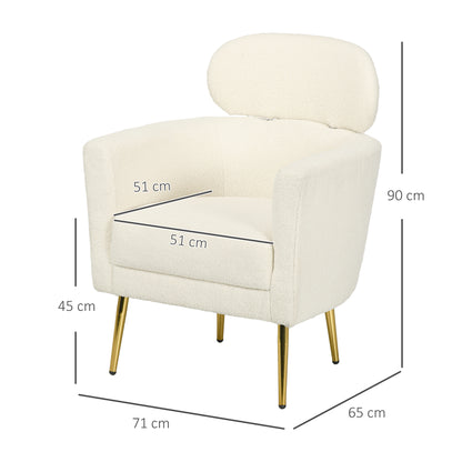 Living Room Armchair Single Seat Leisure Chair Upholstered in Fleece with Headrest and Metal Legs for Bedroom Office Room Load 125 kg Cream