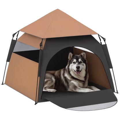 Pet Tent, Dog Tent, Cat House Outdoor, Dog House with Mesh Window, Dog Tipi Tent with Carrying Bag, Sunshade for Backyard, Living Room, Dark Brown