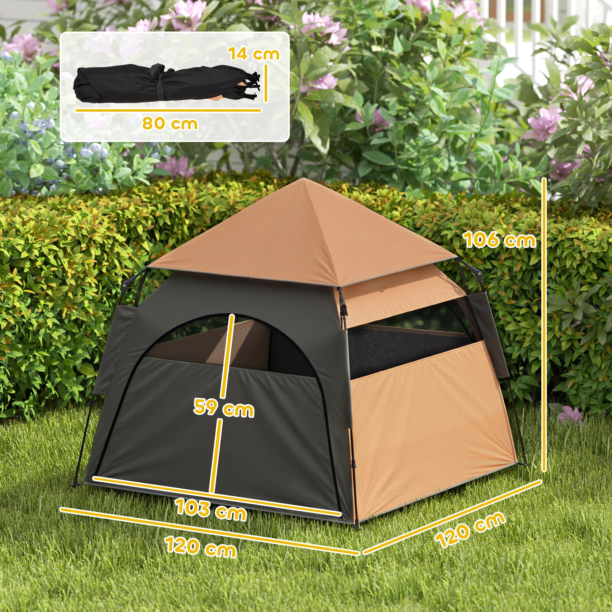 Pet Tent, Dog Tent, Cat House Outdoor, Dog House with Mesh Window, Dog Tipi Tent with Carrying Bag, Sunshade for Backyard, Living Room, Dark Brown