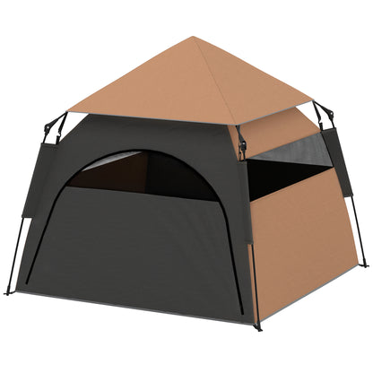 Pet Tent, Dog Tent, Cat House Outdoor, Dog House with Mesh Window, Dog Tipi Tent with Carrying Bag, Sunshade for Backyard, Living Room, Dark Brown