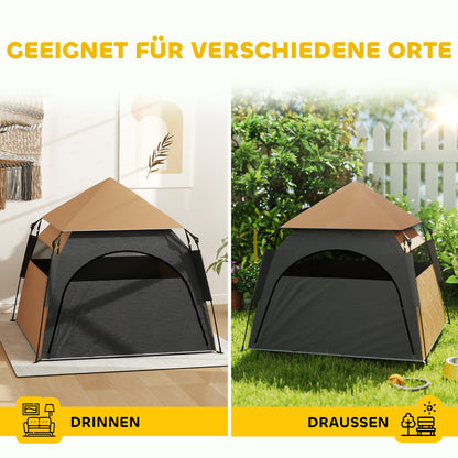 Pet Tent, Dog Tent, Cat House Outdoor, Dog House with Mesh Window, Dog Tipi Tent with Carrying Bag, Sunshade for Backyard, Living Room, Dark Brown