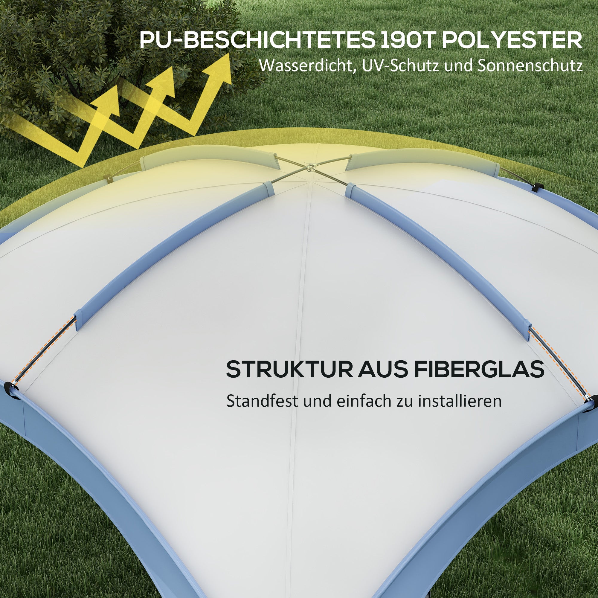 Event Shelter 3.5 x 3.5m Pavilion with Hook Door, Rain Protection with Sturdy Steel Poles, Garden Canopy with UV Protection, Party Tent Sunshade for Camping, Garden Festivals Light Blue