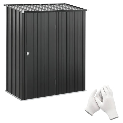 Utility Shed with Pent Roof 1.34m² Garden House Tool Shed Lockable Utility Cabinet Galvanized Steel Black 161.5 x 94.5 x 196 cm