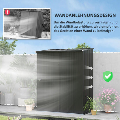 Utility Shed with Pent Roof 1.34m² Garden House Tool Shed Lockable Utility Cabinet Galvanized Steel Black 161.5 x 94.5 x 196 cm