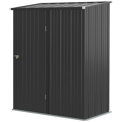 Utility Shed with Pent Roof 1.34m² Garden House Tool Shed Lockable Utility Cabinet Galvanized Steel Black 161.5 x 94.5 x 196 cm