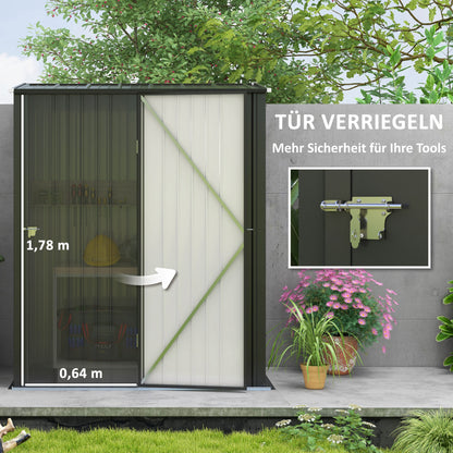 Utility Shed with Pent Roof 1.34m² Garden House Tool Shed Lockable Utility Cabinet Galvanized Steel Black 161.5 x 94.5 x 196 cm