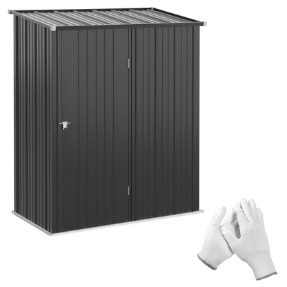 Utility Shed with Pent Roof 1.34m² Garden House Tool Shed Lockable Utility Cabinet Galvanized Steel Black 161.5 x 94.5 x 196 cm